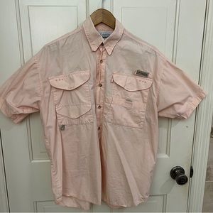 Columbia Men’s PFG Short Sleeve Shirt, Button Down, Small, Peach